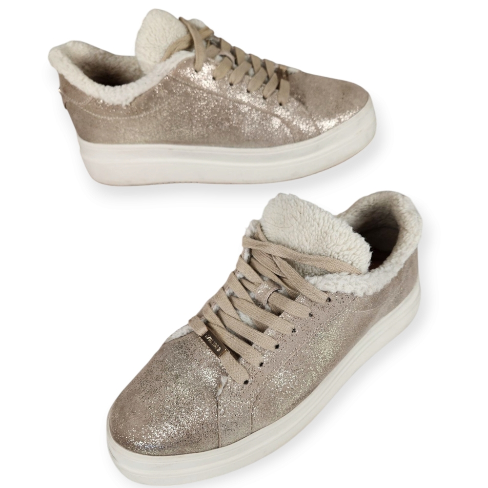 Gold Metallic Ninka J/Slides Waterproof Suede Fur Lined Platform Sneaker size 8
